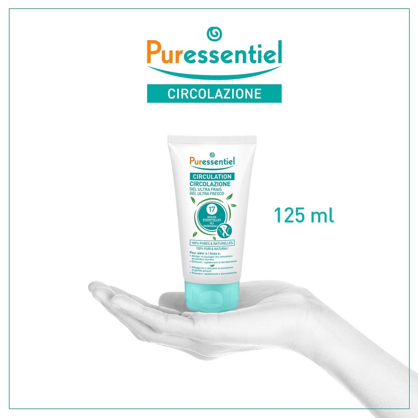 Puressentiel Soothing Gel for Tired Feet, Ankles, Legs - Aromatherapy Lotion with 17 Essential Oils for Body and Skin - Instant, Lasting Relief and Circulation - Natural and Alcohol Free - 4.22 oz