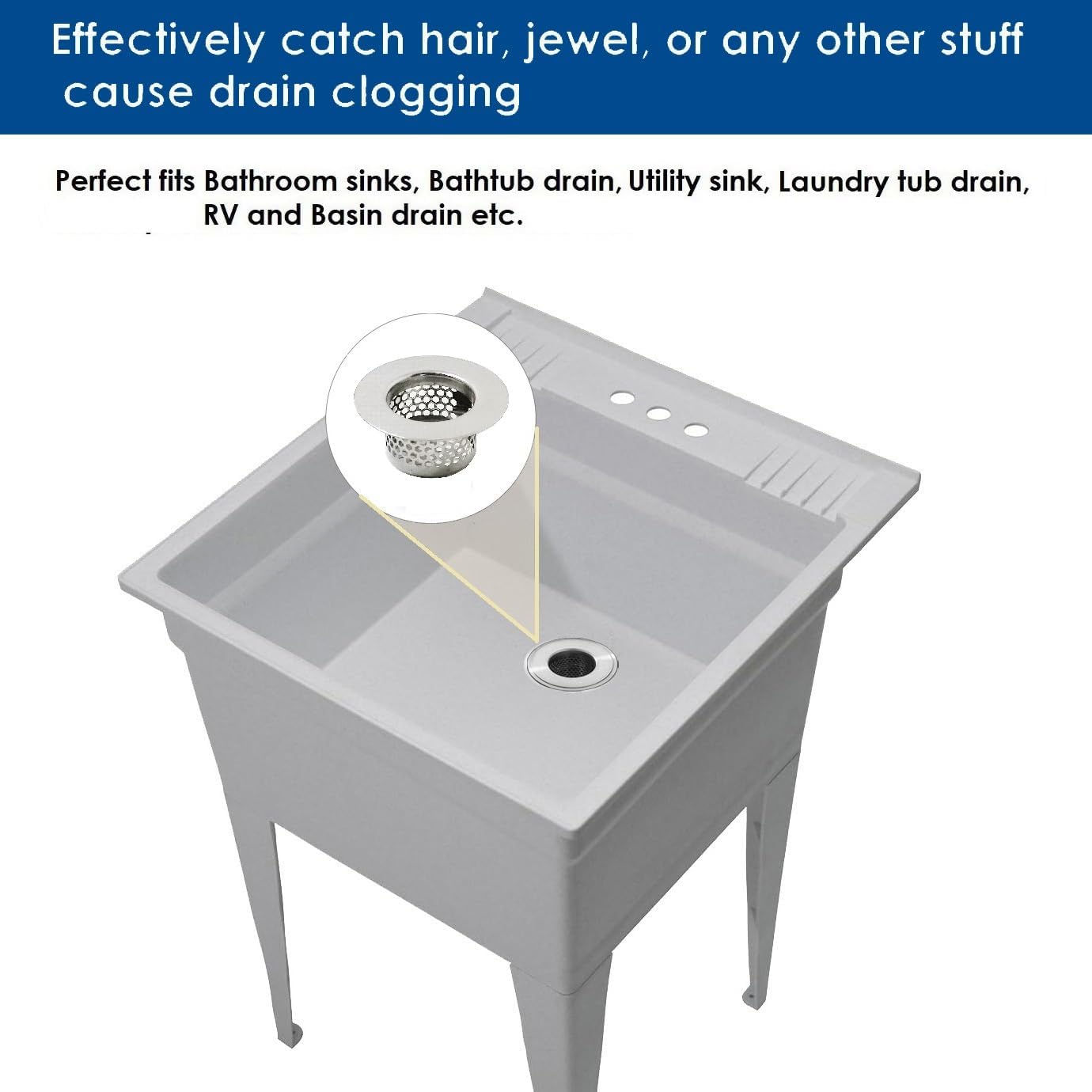 Bathtub Drain Cover, Bathtub Strainer, Drain Hair Catcher for Bathtub Laundry Utility Sink, Fit Hole Size 1.5" and Depth More Than 1" (3-Pack)