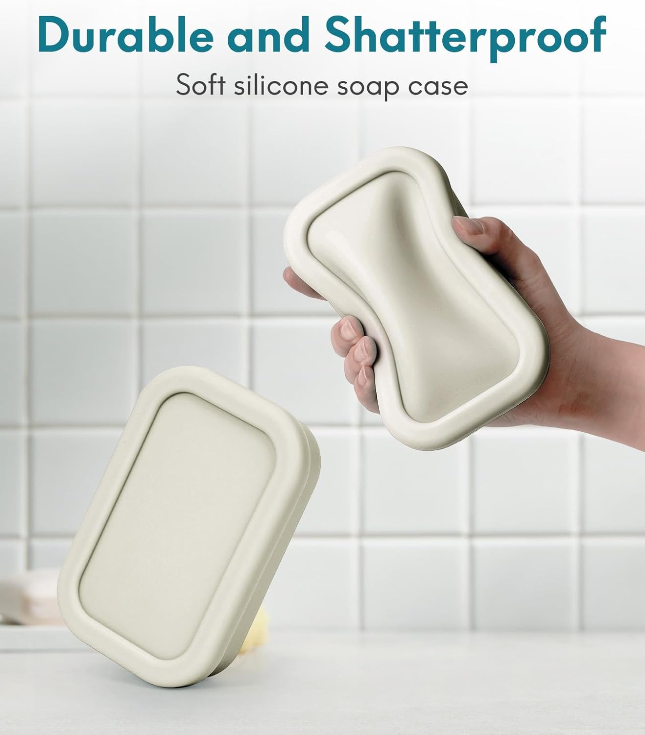 Quatish Solid Shampoo Bar Holder, Large Leakproof Travel Soap Case, Silicone Soap Box with Draining Layer, Enhanced Soap Container, Suitable for Camping, Gym, Bathroom, Outdoor Essentials, Off White