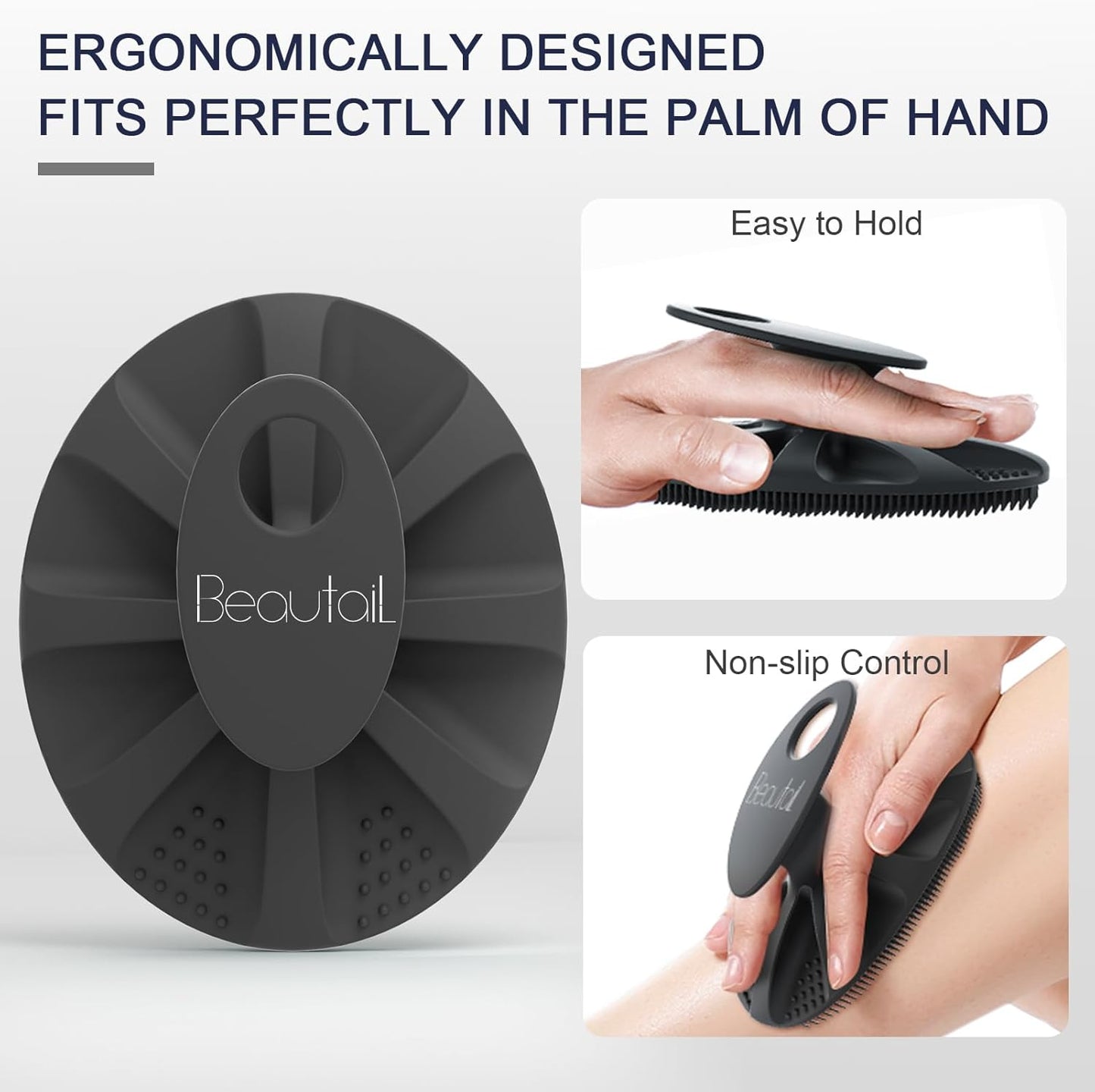 Silicone Body Scrubber Shower Bath Wash Brush Gentle Exfoliating Scrub Cleansing Loofah for Women Men Baby Sensitive Skin, Easy to Clean, Lather Nicely, More Hygienic, 1 Pack, Black