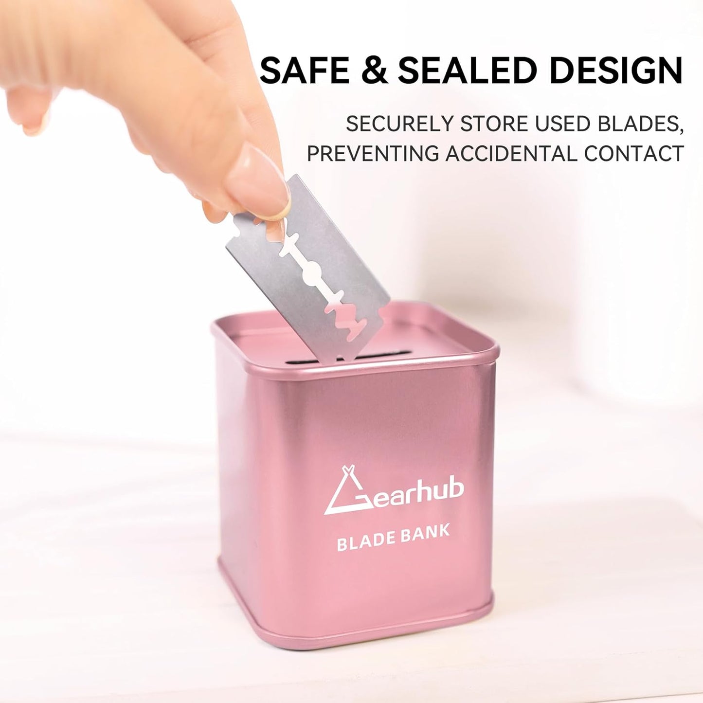 Gearhub Blade Bank Safely Store Used Safety Razor Blades Large Capacity Disposal for Barber Shops & Personal Use Sealed Design Holds 300+ Blades Matte Pink