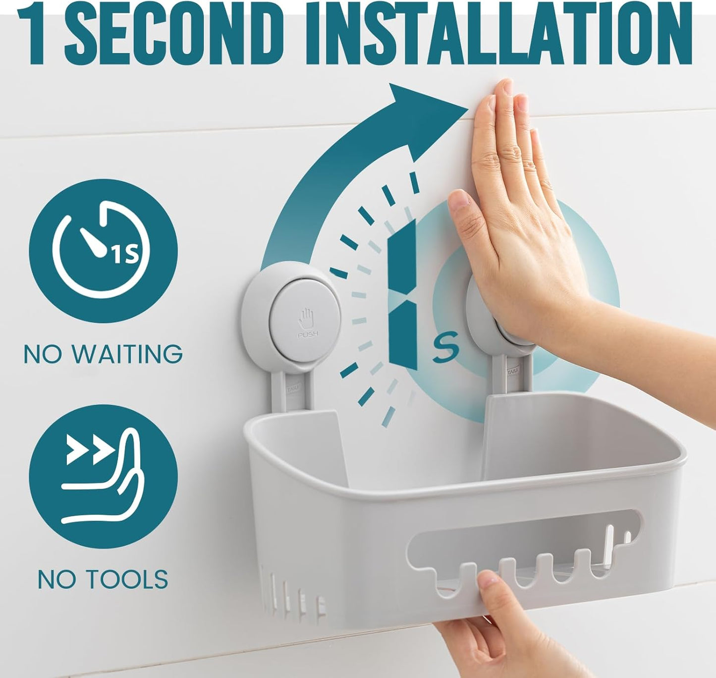 TAILI Shower Caddy Suction Cup 2 Pack, Heavy Duty Bathroom Organizer, Removable Shelves for Inside Shower, Shampoo, Waterproof Suction Plastic Storage for Bathroom Accessories Holder, Gray