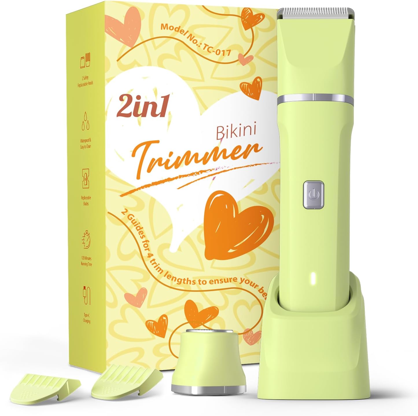 Womens Razors for Shaving - Wet/Dry 2-in-1 Beauty Dermave Bikini Shaver with Body&Facial Hair Heads, Cordless IPX7 Waterproof Trimmer for Pubic Hair&Sensitive Skin, Tiktok Trend Items (Yellow)