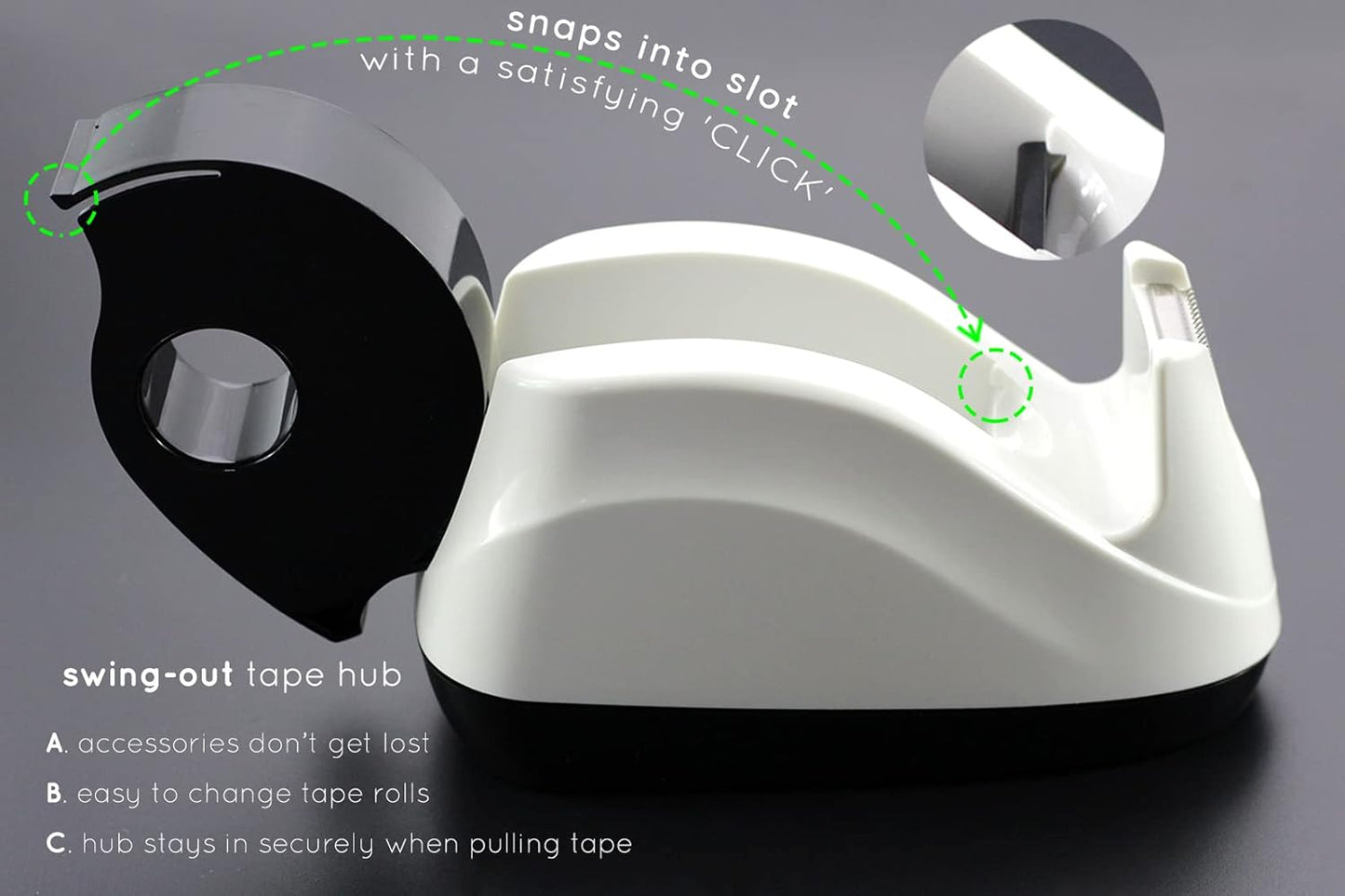 Heavy Base Nonskid Desk Tape Dispenser One-Hand Dispensing (White)