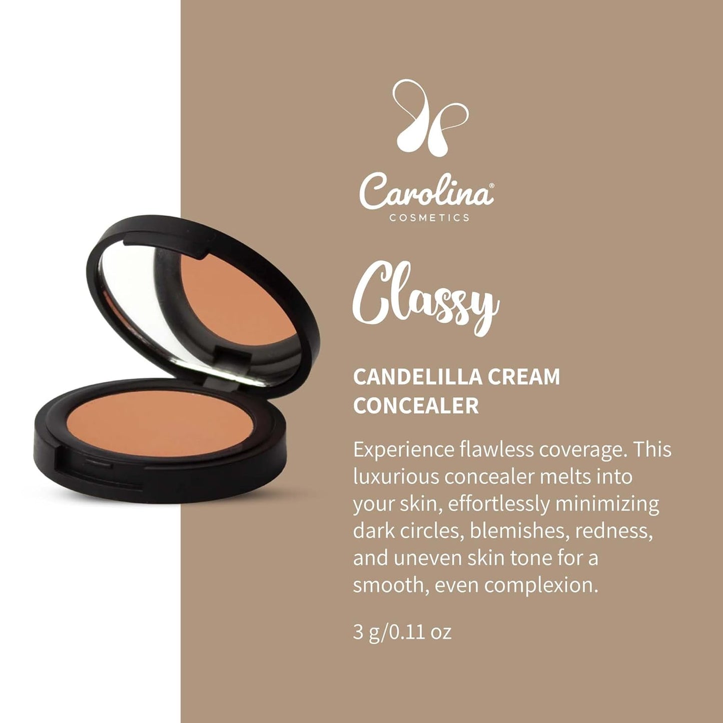 Candelilla Cream Concealer in Classy Color - Vegan, Non-GMO - Minimizes Dark Circles, Blemishes & Uneven Skin Tone - 0.11 oz
