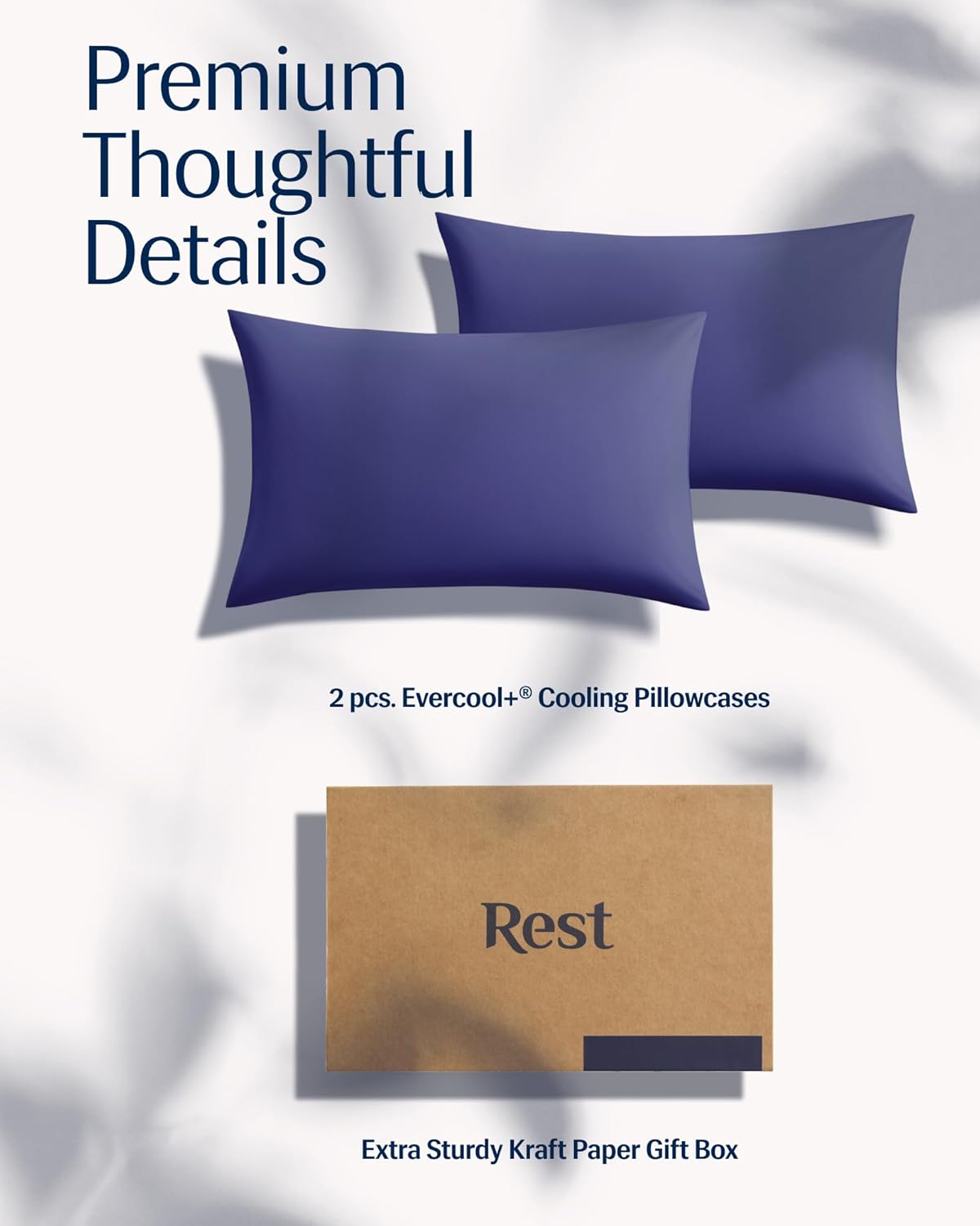 REST® Evercool®+ Cooling Pillowcases Standard - 2 Pillowcases for Sensitive Skin, Silver Infused Fabric for Hygienic Sleep, Silky Smooth for Curly Hair, High Elastic for Snug Fit (19x29 inches)