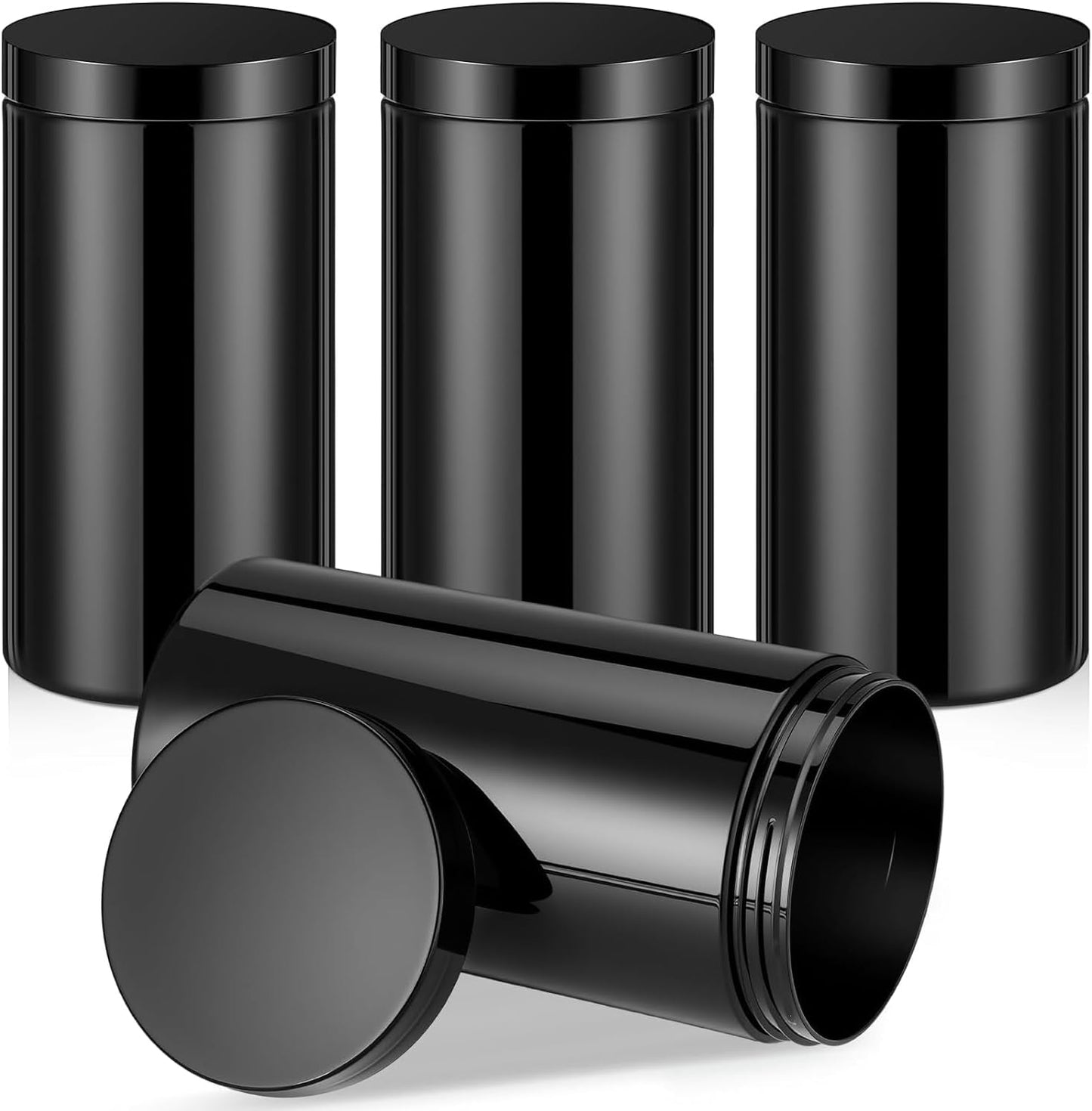 SATINIOR 12 Pack 32 oz Plastic Container Jars with Lids Round Clear Travel Cosmetic Container Slime Jar for Toiletries, Lotion, Cream, Ointment, Makeup, Rhinestone, Sample, Kitchen Storage(Pure Black)