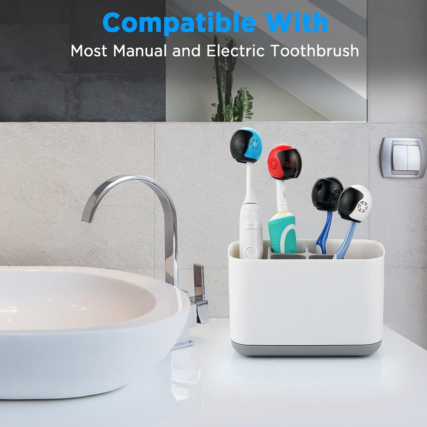 Helmet Toothbrush Covers Caps, Toothbrush Head Protector for Household Travel, Fits Most Manual and Electric Toothbrushes, 6 Count (Black, White, Grey, Blue, Pink, Red)