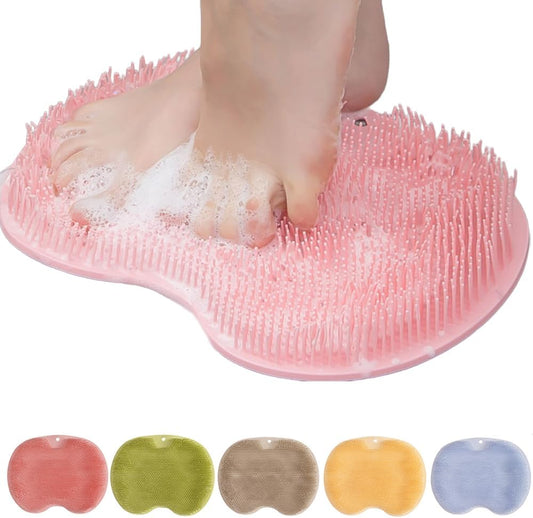 Foot Back Cleaning Pad, 2024 Upgrade Shower Foot Scrubber Mat Slip Suction Cups Foot Scrubber, Shower Foot Scrubber Mat Back Washer for Men and Women (Pink)