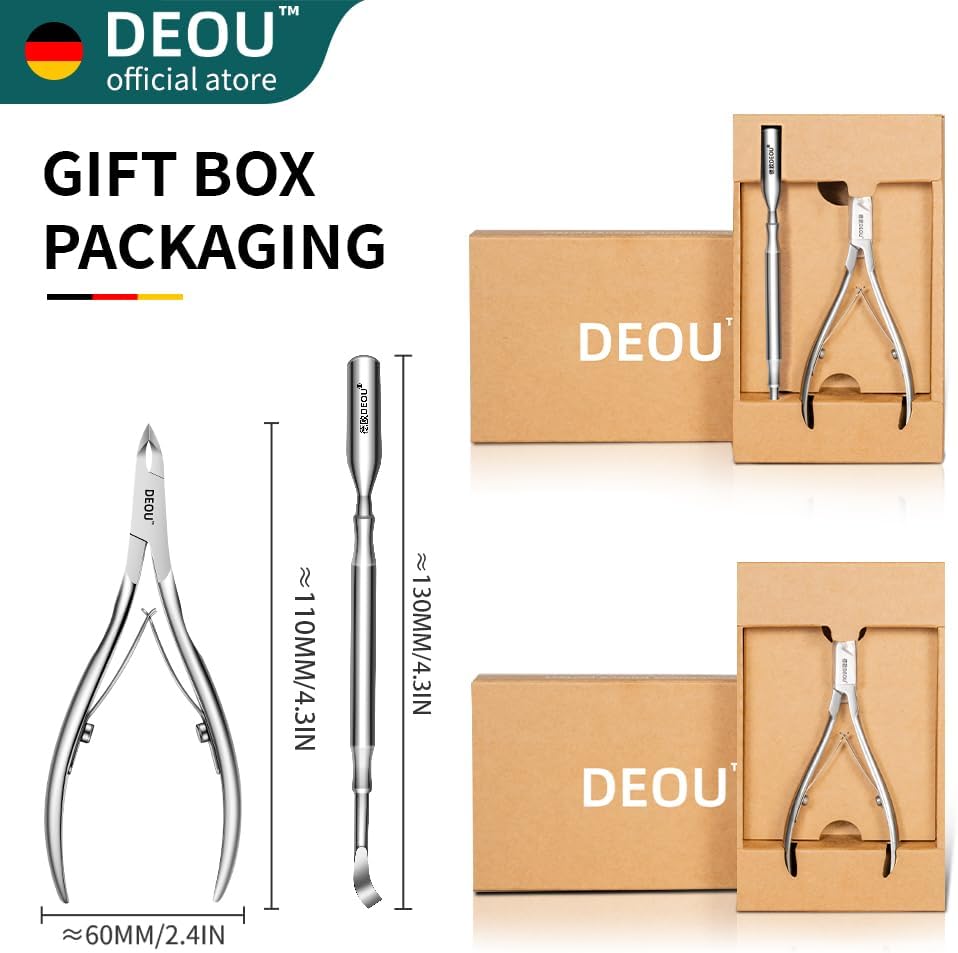 DEOU professional cuticle scissors, salon manicure tools, stainless steel eyelash trimmer, Manicurist nail care blade, extremely sharp, for women's manicure (Cuticle scissors+Steel push)