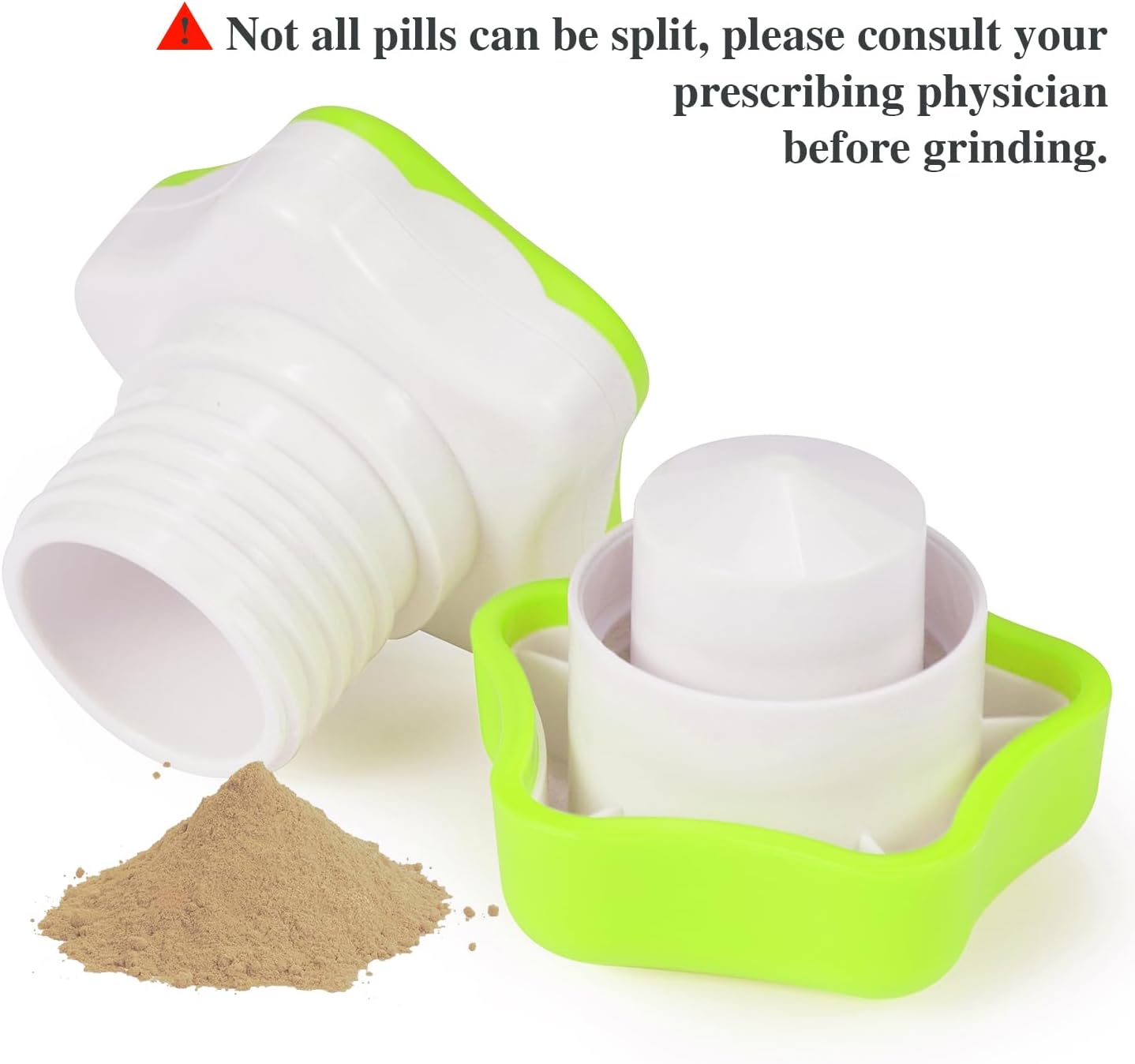 Johnbee Pill Crusher, Pill Grinder Fine Powder Extremely Fine. Storage Compartment. Pill Crushers for Elderly, Family and Pets. Silicone Edges. Grind Multiple Pills at Once - Cleaning Brush (Green)