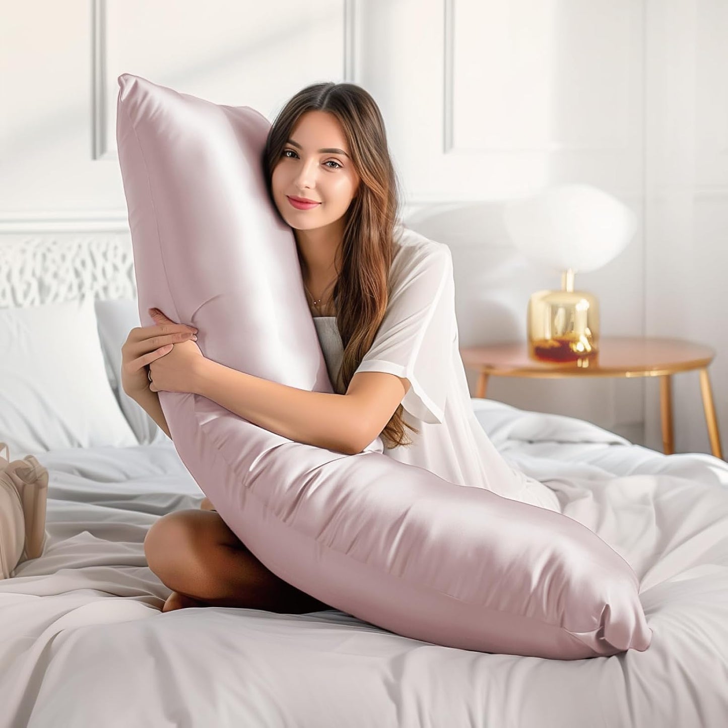 BEDELITE Satin Body Pillow Cover 2 Pack, Super Soft and Cooling Body Pillow Pillowcase for Hair and Skin, Breathable Silky Full Long Pillowcase Cover(20"x54", Lotus Pink)