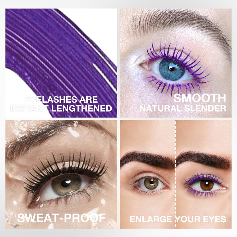 Colored Mascara for Eyelashes Set,Colorful Waterproof Mascara for eyelashes Long lasting Charming Voluminous for Women Halloween Eye Makeup (3Pcs 01#Blue&06#Green&08#Purple, F)