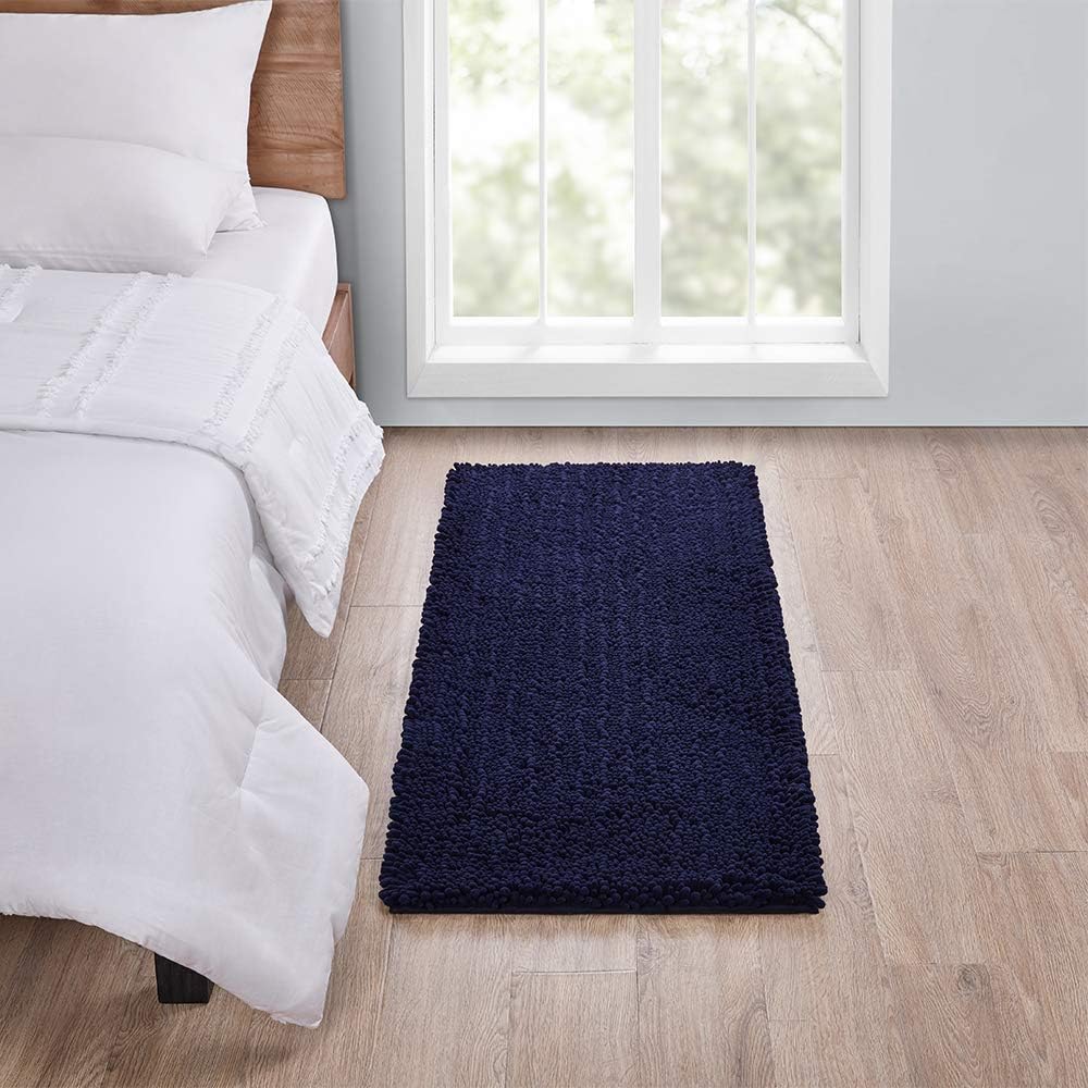 Walensee Large Bathroom Rug Non Slip Bath Mat (72x24 Inch Navy) Water Absorbent Super Soft Shaggy Chenille Machine Washable Dry Extra Thick Perfect Absorbant Best Plush Carpet for Shower Floor