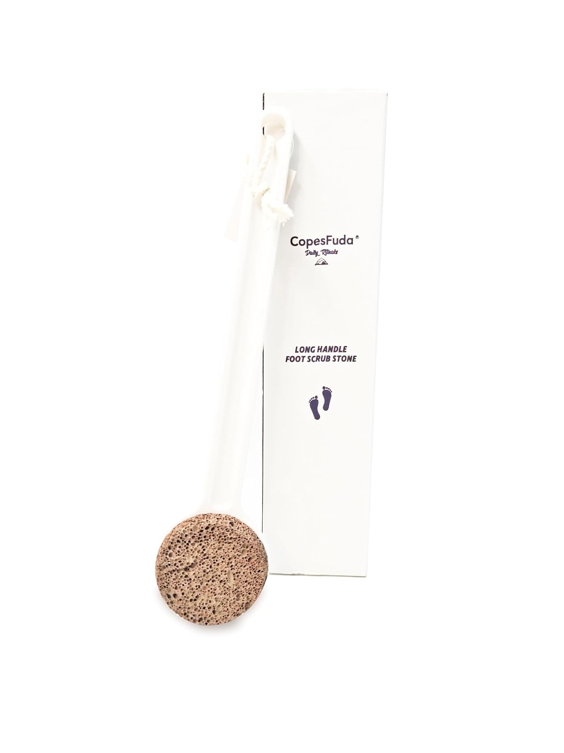 Natural Volcanic Stone Foot Pumice Stone - 14" Straight Handle Callus Remover for Dry Cracked Feet - Firm Grip Exfoliator, Pedicure Tool for Seniors & Arthritic Hands