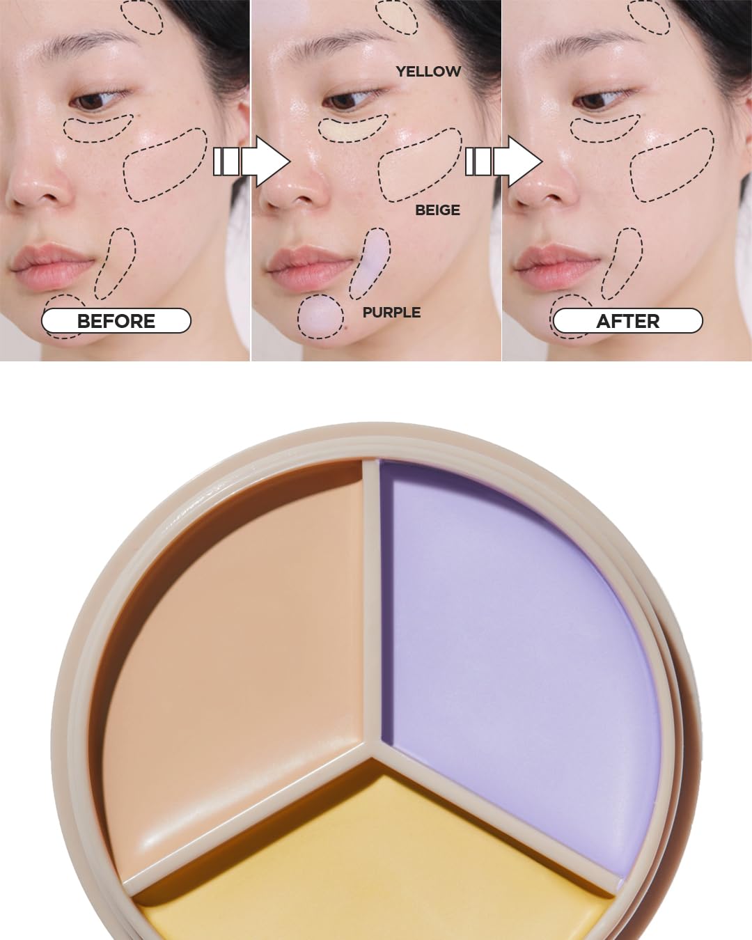 THESAEM Cover Perfection Triple Pot Concealer 03 Correct Up Beige + 04 Tone Up Beige - for Fair to Light Skin Tone - 3 Color Full Coverage - Covers Pigmentation and Blemish Spots, Corrects Skin Tone