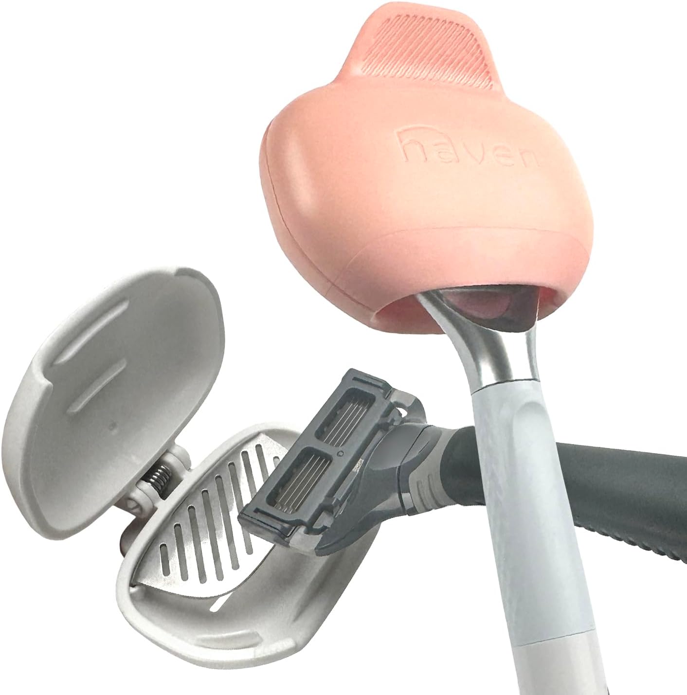 Haven Clip On Razor Protector for Men and Women - Premium Razor Covers Designed to Last - 2 pack (White and Coral)