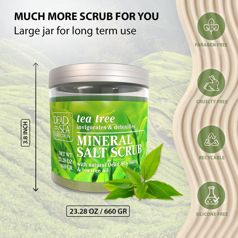 Dead Sea Collection Tea Tree Salt Scrub – Exfoliating Body Scrub for Women – Moisturizing and Nourishing Skin – with Pure Oils and Dead Sea Minerals (23.28 Oz)