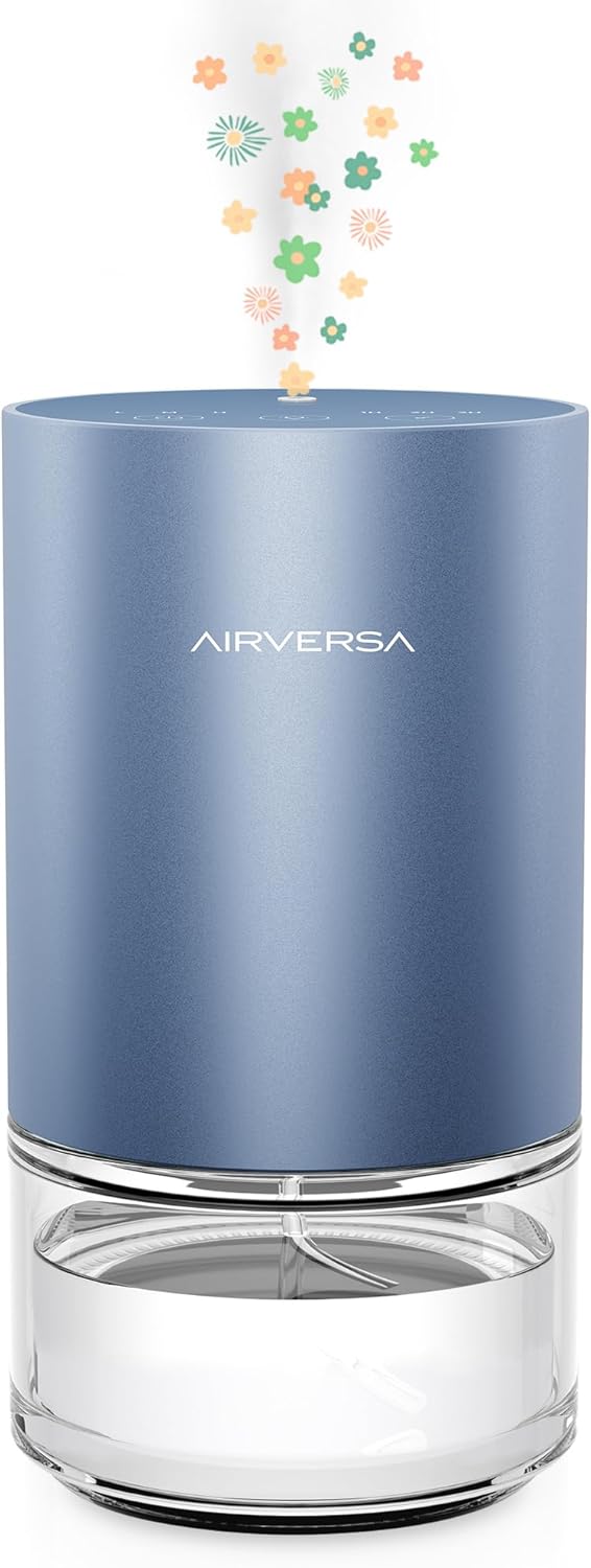 Airversa Essential Oil Diffuser Waterless Aromatherapy Diffusers for Home Large Room, Bedroom, Car, Office, Desk, Battery Operated, Small Diffuser for Pure Scent, 100mL Capacity, AN9 (Ice Blue)