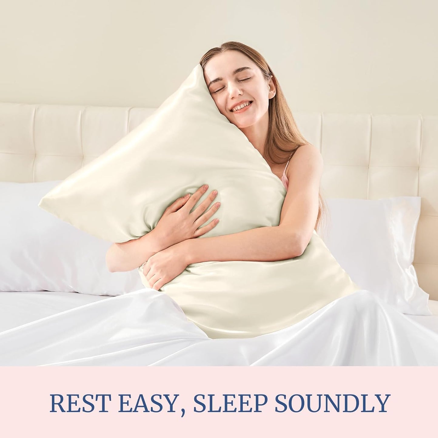 BEDELITE Satin Pillowcase for Hair and Skin, Super Soft and Cooling Similar to Silk Pillow Cases 2 Pack with Envelope Closure, Gift for Women Men(20"x30" Queen Size, Beige)