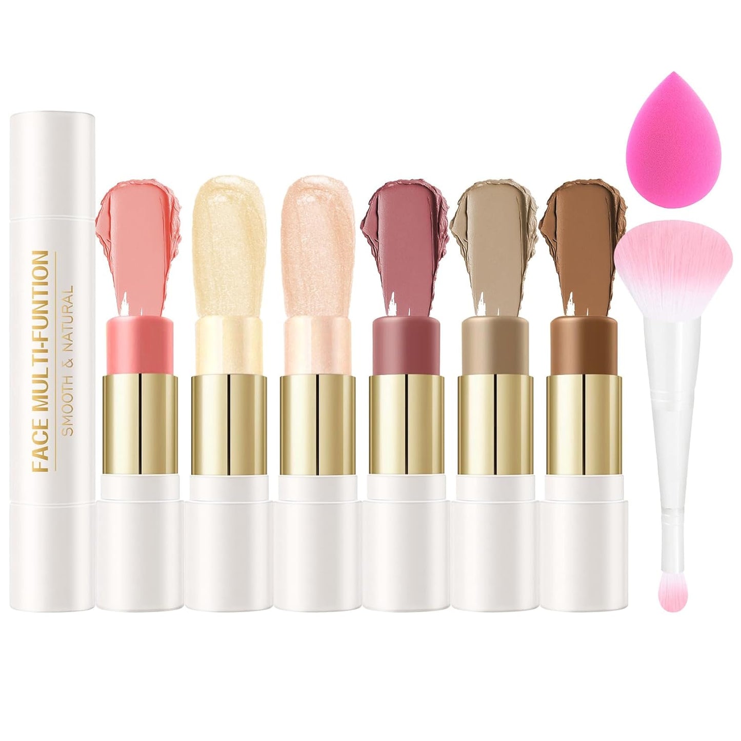 6 Colors Cream Contour Stick Set,Double-ended Cream Bronzer Stick,Highlighter Stick,Blush Stick,Professional Highlighter Makeup Contour Kit,Easy to Sculp Contorno Maquillaje（Set A）