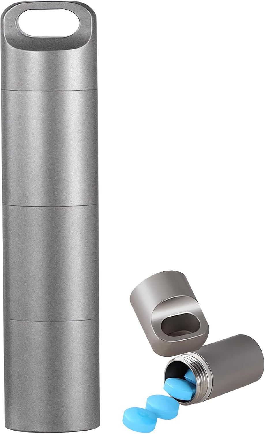 Small Keychain Pill Holder,304 Stainless Steel Portable Pill Case Organizer for Travel,Waterproof Pocket Pill Container Medicine Box for Purse Men (Medium Portable Pill Case)