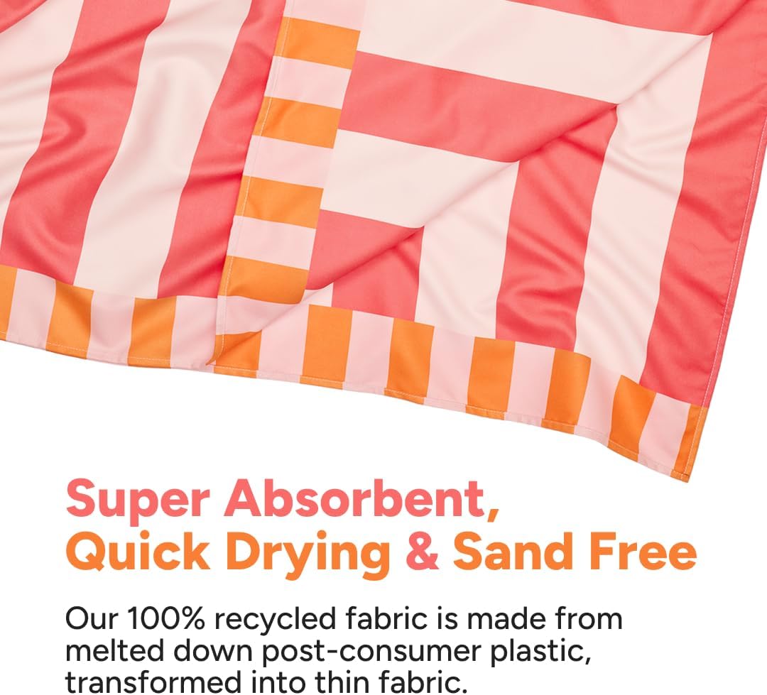 Dock & Bay Beach Towel - Quick Dry, Sand Free - Compact, Lightweight - 100% Recycled - Includes Bag - Raspberry Road - Large (160x90cm, 63x35)