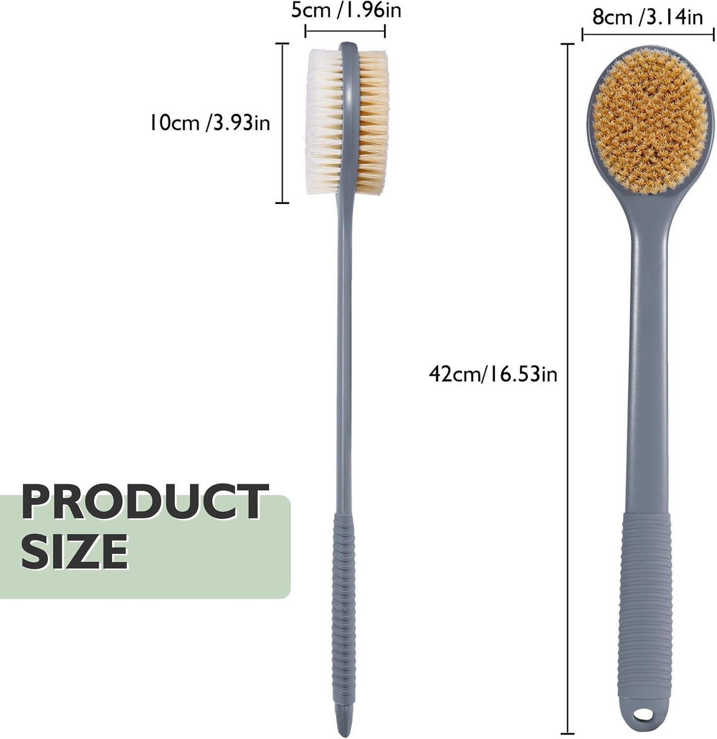 VANZAVANZU 17 Inch Anti-Slip Long Handle Back Scrubber for Shower – Dual-Sided Shower Brush and Shower Back Scrubber with Soft and Stiff Bristles for Wet or Dry Brushing (Gray)
