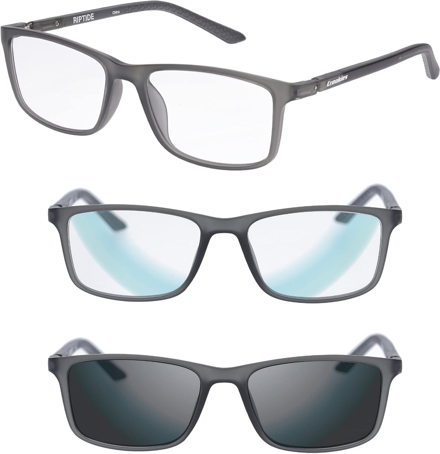 Croakies Riptide Photochromic Progressive Eyewear | UV400 Sunglass for Outdoor | Bluelight Eyeglass for HEV Devices | Bundle