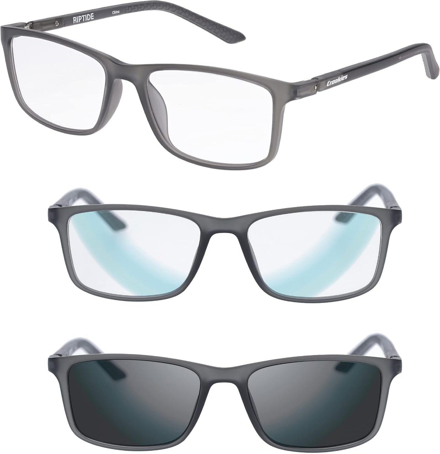 Croakies Riptide Photochromic Progressive Eyewear | UV400 Sunglass for Outdoor | Bluelight Eyeglass for HEV Devices | Bundle