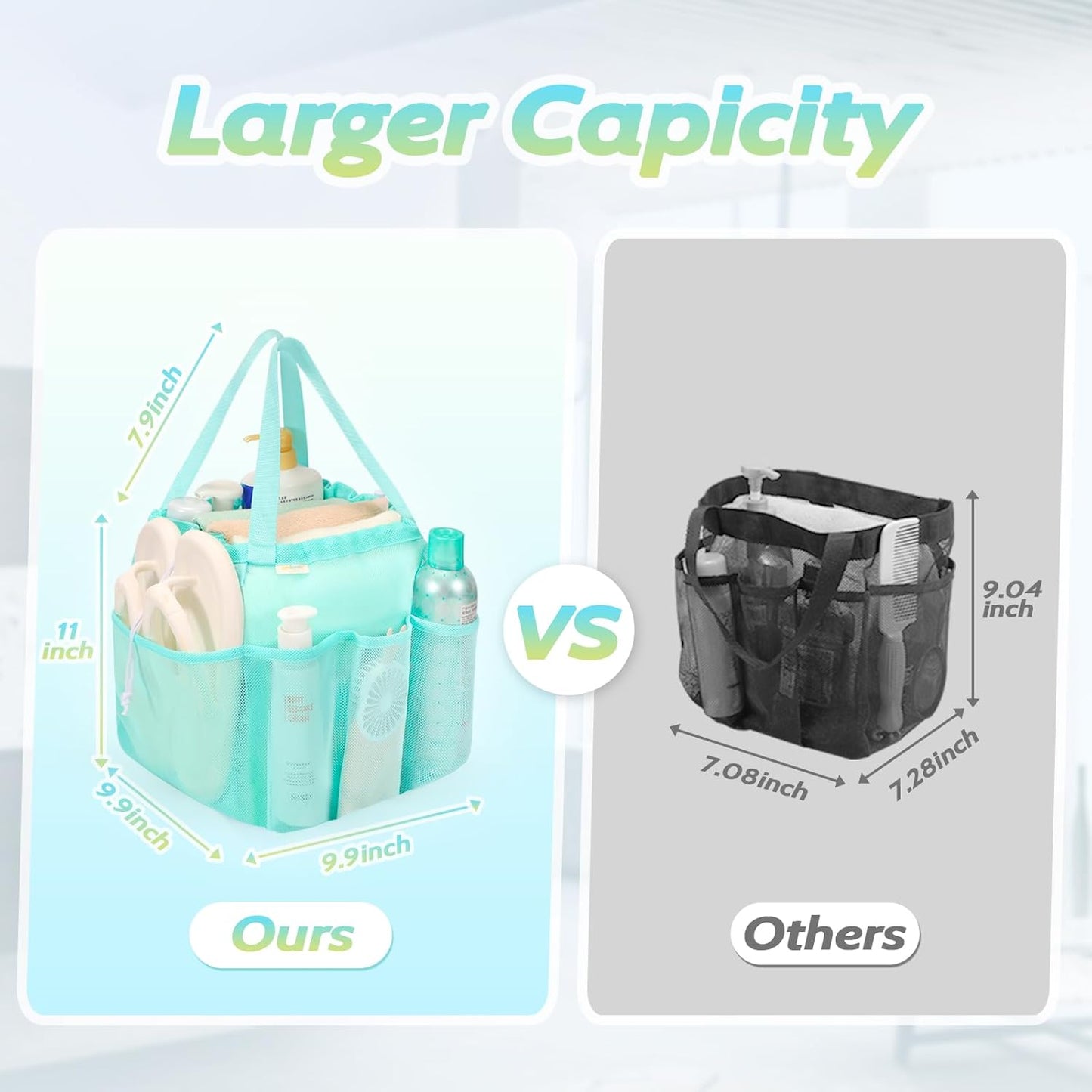 Mesh Shower Caddy Portable, Dorm Room Essentials for College Students Girls and Guys, Blue Large Capacity Shower Bag for Bathroom,Camping,Gym