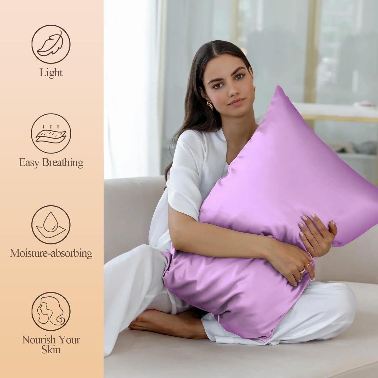 Juwenin Bedding,Luxury Satin Pillowcase with Zipper (Silky Satin Pillow Case for Hair) Set of 2 (Lavender, Queen(20''x29''))