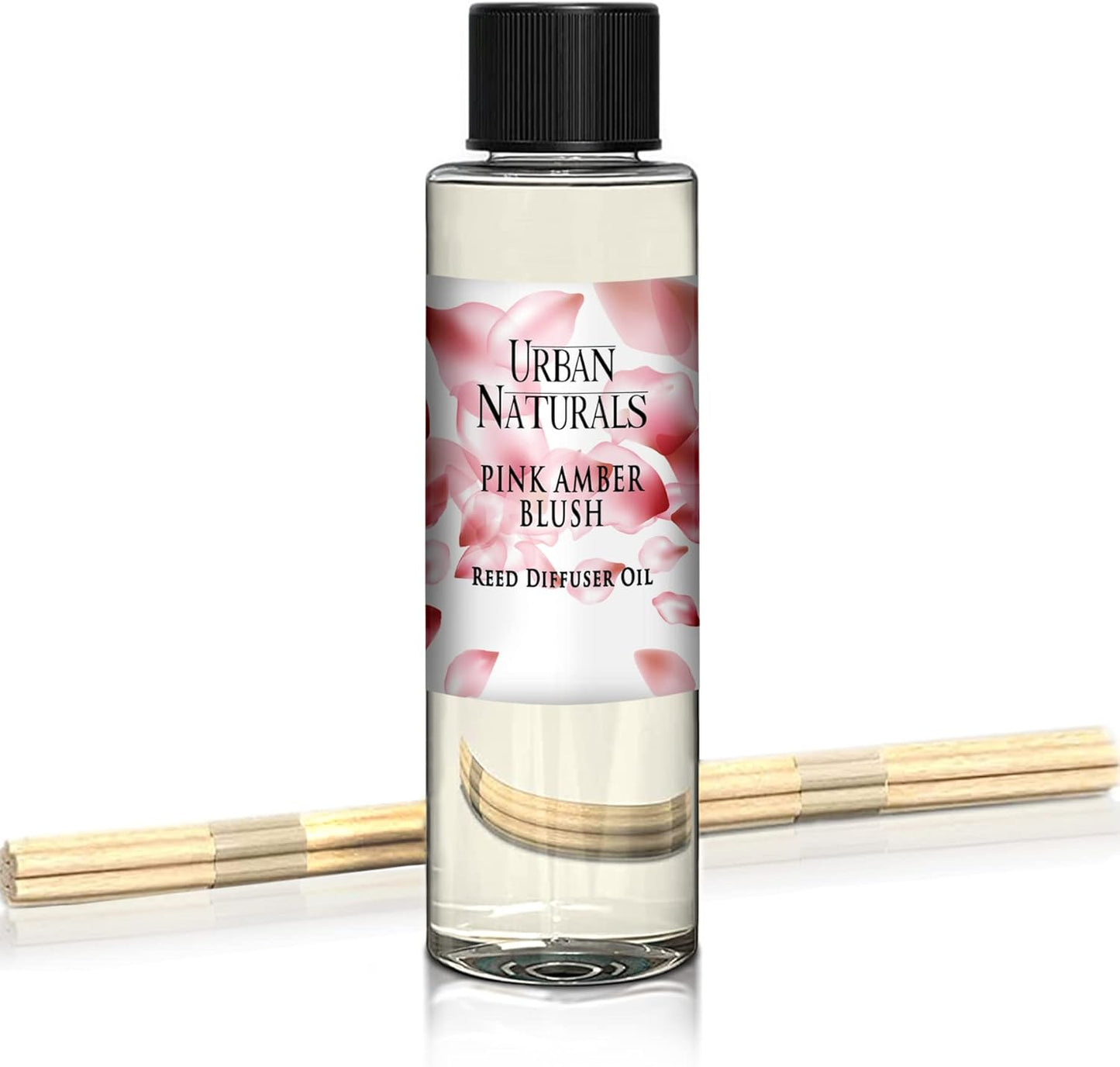 Urban Naturals Reed Diffuser Oil Refill, Pink Amber Blush Fragrance Oil with Florals, Fruits, Vanilla, 4 oz + Free Reed Sticks, Made in The USA