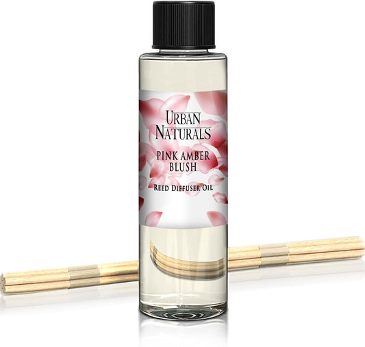 Urban Naturals Reed Diffuser Oil Refill, Pink Amber Blush Fragrance Oil with Florals, Fruits, Vanilla, 4 oz + Free Reed Sticks, Made in The USA
