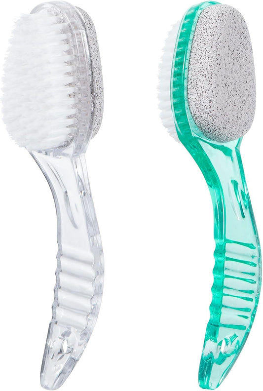 2 Pcs Foot Brush for Shower with Handle 2 in 1, Large Foot Pumice Stone Brush Scrubber Foot File Calluses Remove Suitable for Horniness Foot Spa,Foot Care Smooth Skin (Green&Transparent)