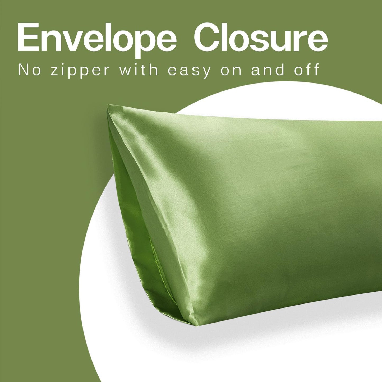 MR&HM Satin Body Pillow Cover, Soft and Breathable Body Pillow Case with Envelope Closure, Cooling and Silky Long Pillowcase for Hair and Skin,Grey (20x54, Sage)