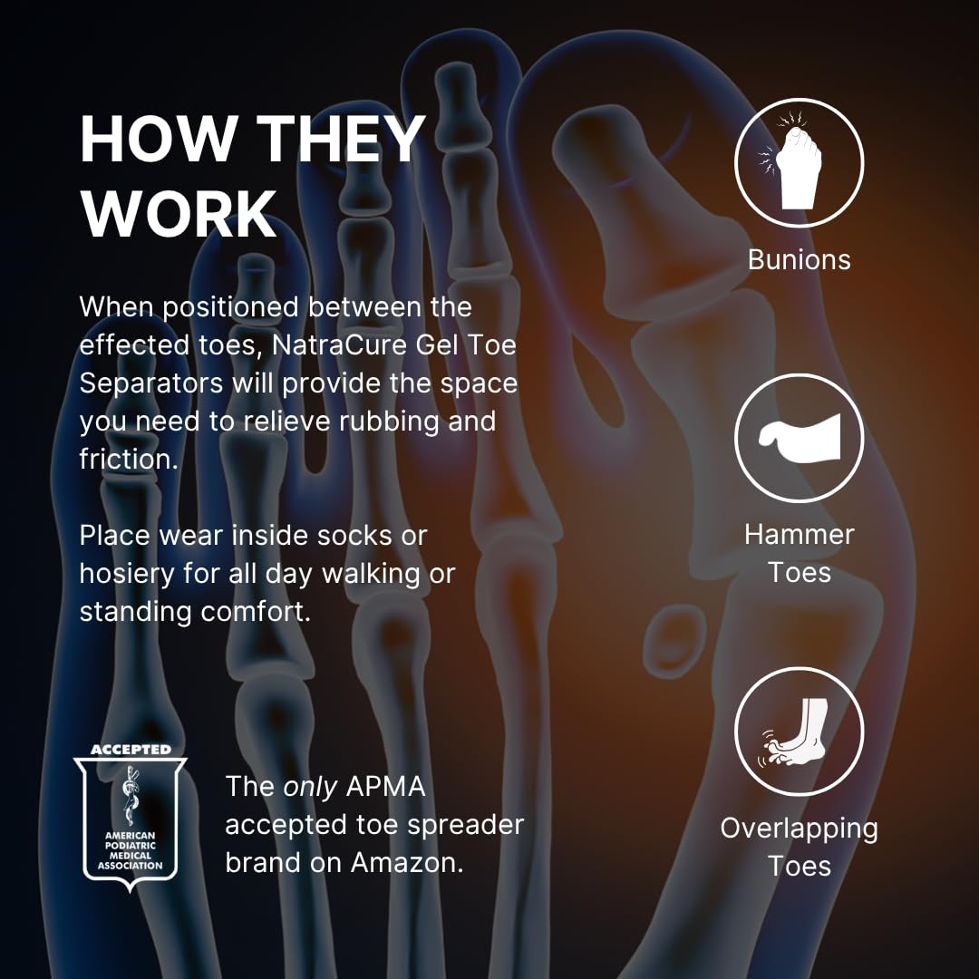 NatraCure Gel Toe Spacers - Helps with Bunions, Corns, Blisters, Rubbing & Overlapping Toes - Toe Separators for Women & Men to Correct Toes - 12 Pack