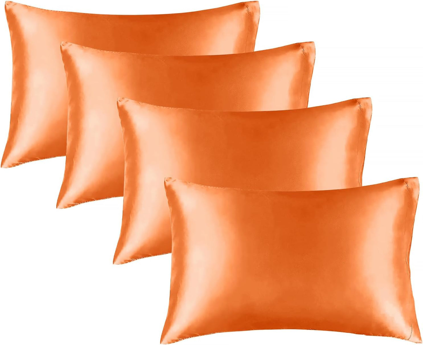 BEDELITE Satin Pillowcase for Hair and Skin, Super Soft Similar to Silk Pillow Cases 4 Pack with Envelope Closure, Cooling Pillowcases for Women Men (20"x40" King Size, Burnt Orange)