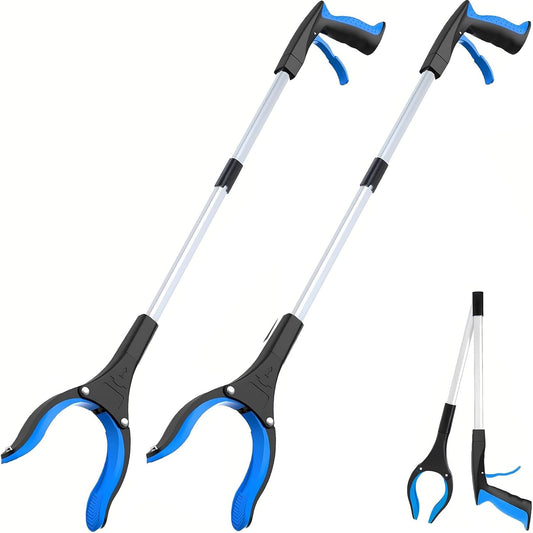 Grabber Reacher Tool - 32” Extra Long Foldable Gripper and Reaching Tool - Heavy Duty Pick Up Stick Grabbers for Seniors, Trash, Surgery Recovery Must Haves Gifts (Blue-2pc)