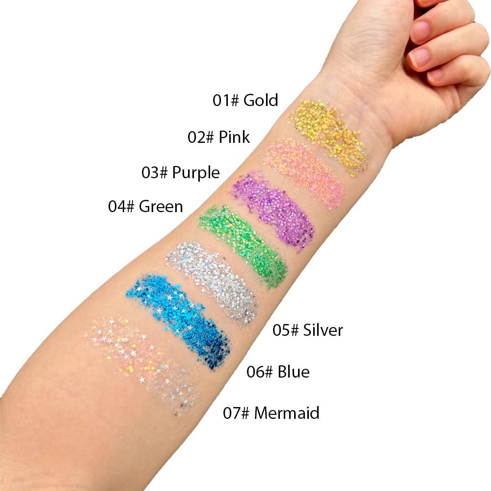 Mysense Pink Body Glitter Stick, Singer Concert Outfit Face Glitter Makeup, Festival Rave Pride Accessories, Hair Glitter Gel for Kids Women, Sparkling Mermaid Sequin Chunky Glitter Face Paint, 0.56oz