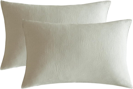 SE SOFTEXLY Muslin Pillowcases Standard Size 100% Cotton, 2 Pack Linen Like Pillow Shams with Envelope Closure, Ultral Soft and Breathable Pillow Case Covers, Smoky-Green, 20" X 26", No Filling