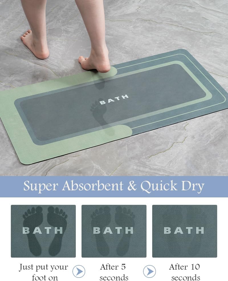 MontVoo Non Slip Super Absorbent Stain Resistant Quick Dry Thin Bath Mat - 17"x50" Green