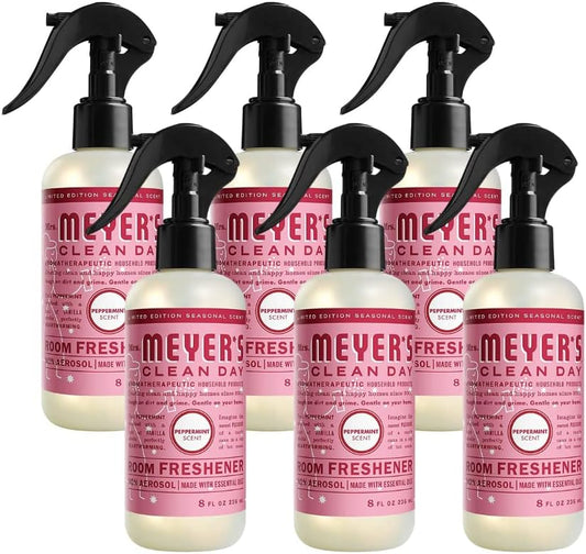 Mrs. Meyer's Room and Air Freshener Spray, Non-Aerosol Spray Bottle Infused with Essential Oils, Peppermint, 8 Fl Oz. (Pack of 6)