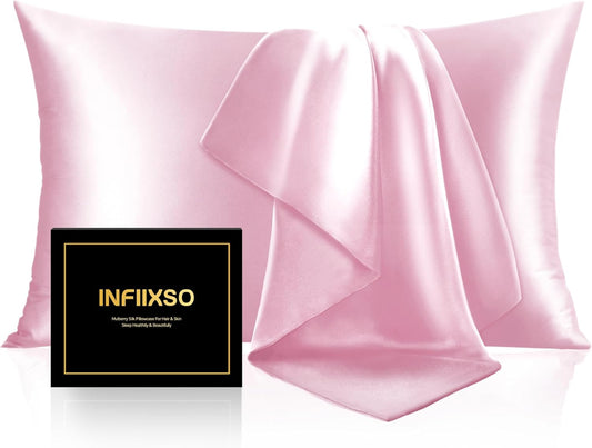 INFIIXSO Mulberry Silk Pillowcase for Hair and Skin, Silk Pillow Cases King Size with Hidden Zipper 20"x40", Extraordinary Smooth and Soft Cooling Pillow Cases for Hot Sleepers(Pink, 1 Pack)