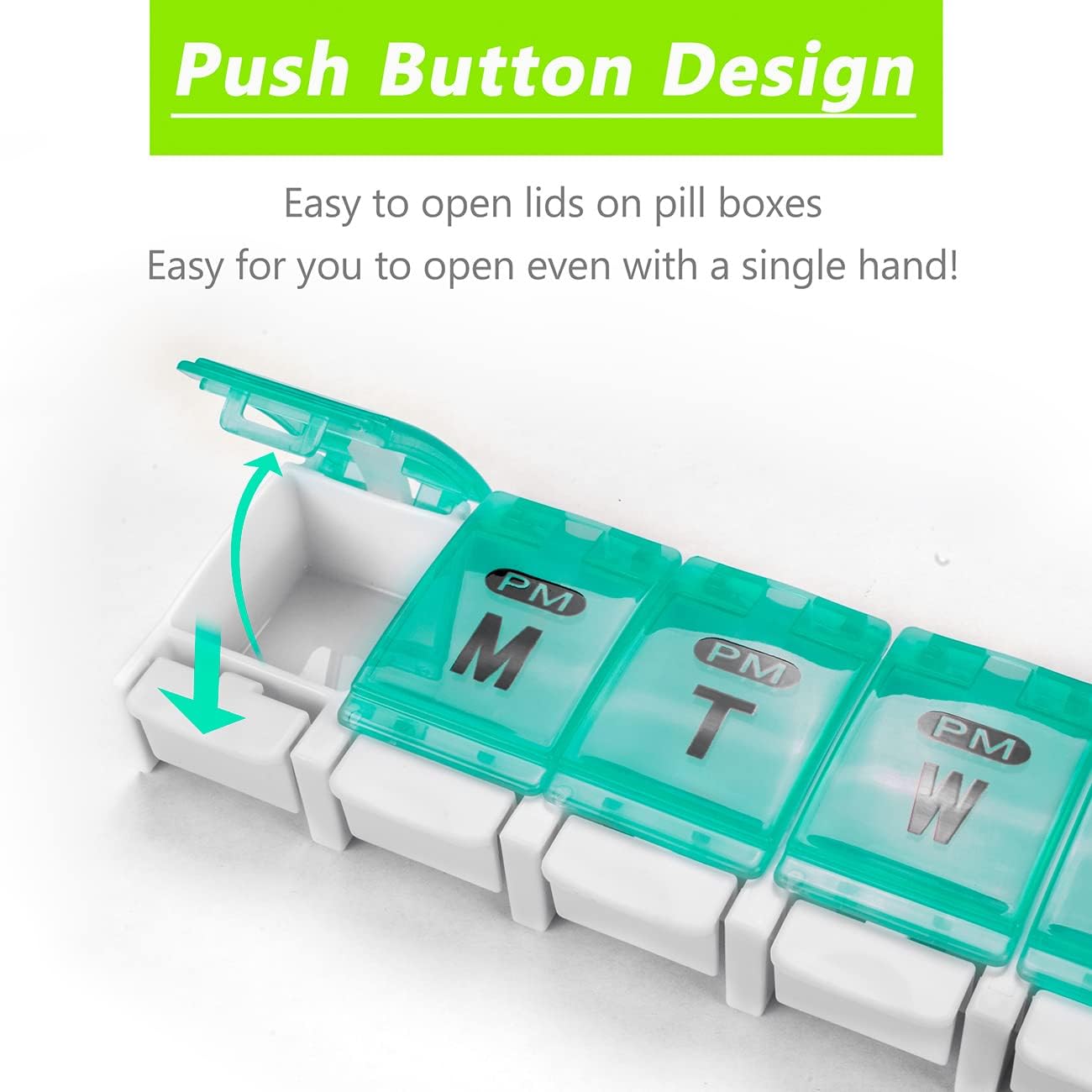 Extra Large Weekly Pill Organizer 2 Times a Day - Remtise Am/Pm Daily Pill Case Medicine Organizer, Push Button 7 Day Pill Box for Pills/Vitamin/Cod Liver Oil/Supplements (Cyan & Yellow)