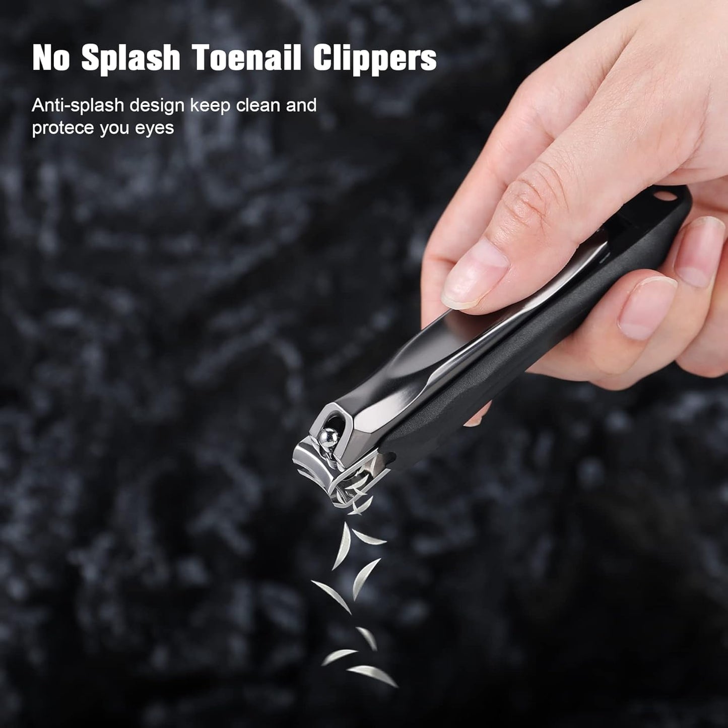 FERYES 3-in-1 Fingernail Clipper with No-Splash Nail Catcher and Metal Storage Box - Toenail Clipper with Nail File for Men & Women - Black