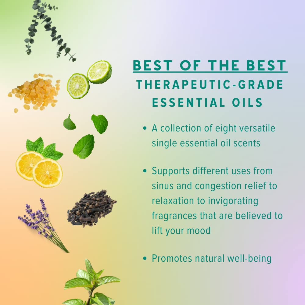 MOXĒ Nasal Inhalers Bundle, 8 Essential Oils, 100% Pure and Undiluted, Therapeutic Grade, No-Mess Portable Aromatherapy, Includes Eucalyptus, Peppermint, Lavender, Wintergreen, Made in USA - Pack of 8