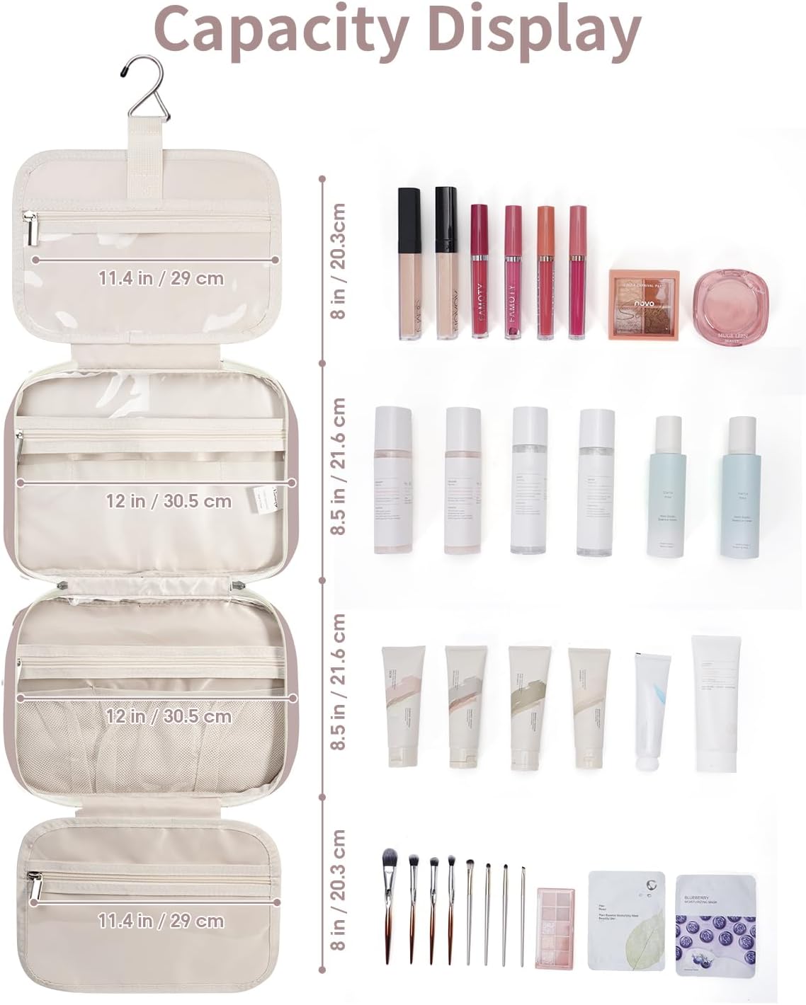 Travel Toiletry Bag for Women Large Hanging Makeup Bag Organizer Toiletries Bag for Full Size Essentials Accessories Cosmetics (Dusty Rose (Large))