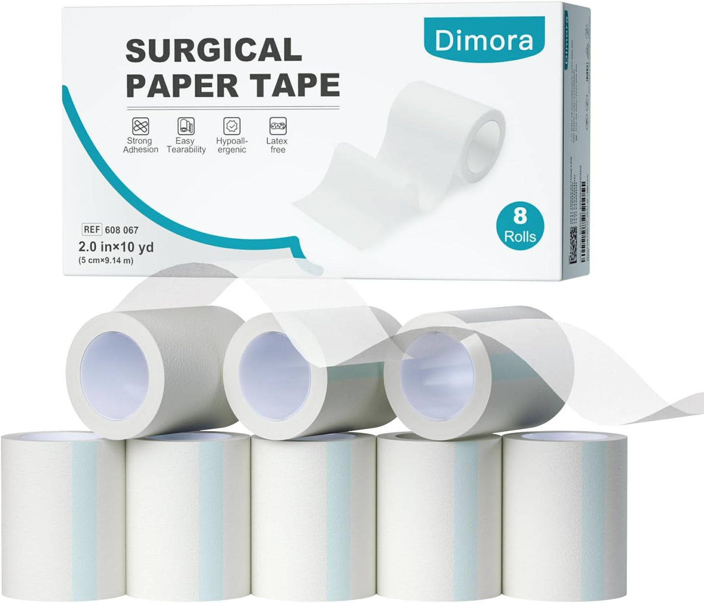 Dimora Soft Paper Surgical Tape 8 Rolls- Hypoallergenic Medical Tape for Sensitive Skin，Breathable First Aid Wound Tape with Pain-Free Removal, Secures Dressing and Medical Devices -2" x 10 Yards