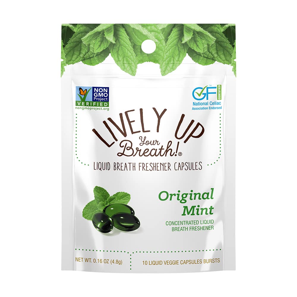 Chewable Liquid Filled Mint Capsule Breath Fresheners, 120 ct. Fights Bad Breath, Vegetarian Formula (comes in 12 individual packets)